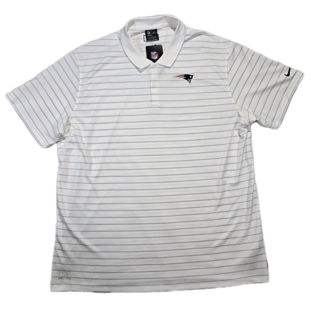 Mens Nike DriFit On Field Apparel New England Patriots Striped Polo Shirt 2XL